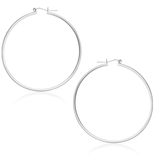 RCJ  14K Gold Polished Hoop Earrings (45 Mm) In White