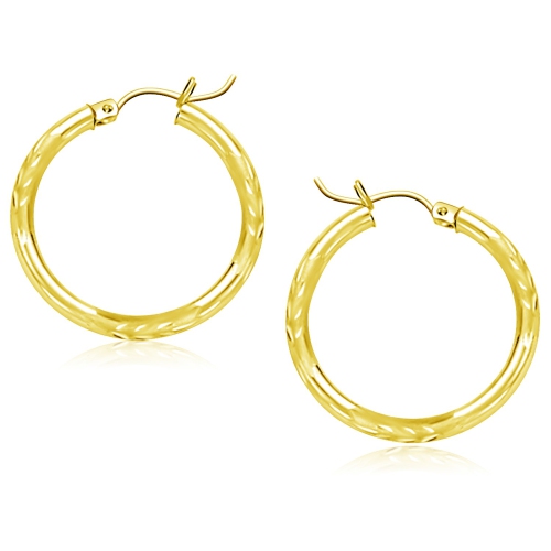 RCJ  14K Gold Diamond Cut Hoop Earrings (25Mm) In Yellow