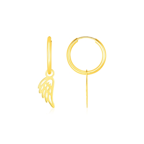 RCJ  14K Gold Hoop Earrings With Angel Wings In Yellow
