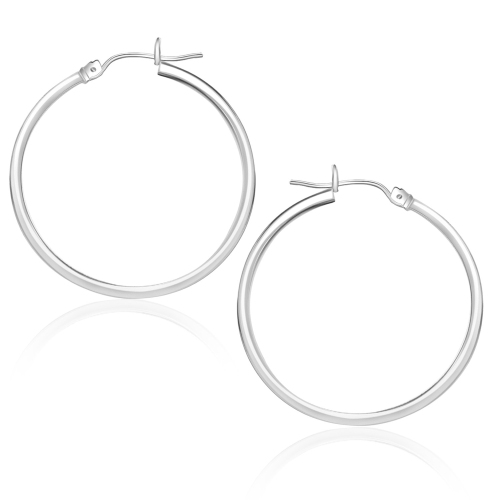 RCJ  14K Gold Polished Hoop Earrings (25 Mm) In White