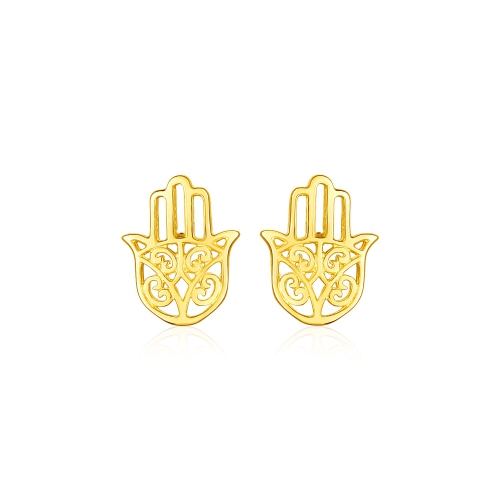 RCJ  14K Gold Polished Hand Of Hamsa Post Earrings In Yellow