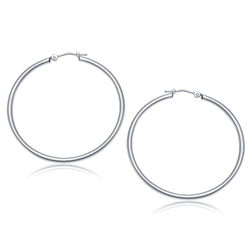 RCJ  10K Gold Polished Hoop Earrings (40 Mm) In White