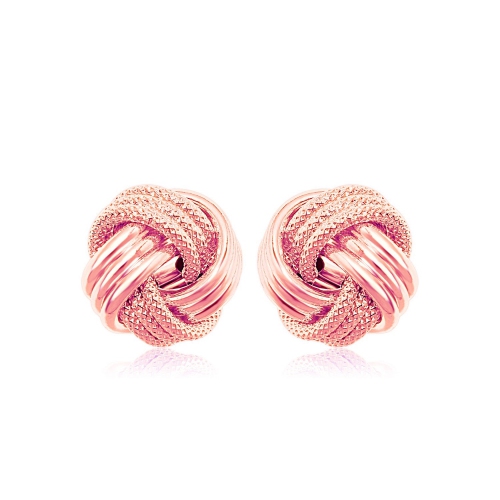14k Rose Gold Love Knot with Ridge Texture Earrings