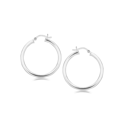 Sterling Silver Hoop Style Earrings with Polished Rhodium Plating