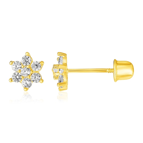 RCJ  14K Gold Flower Childrens Earrings In Yellow