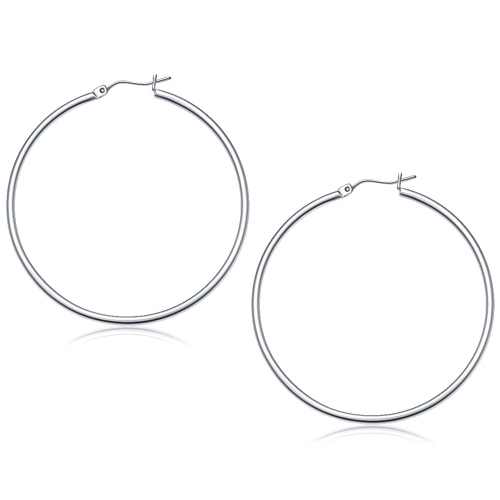 RCJ  14K Gold Polished Hoop Earrings (50 Mm) In White