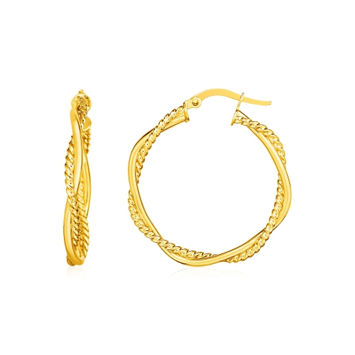 RCJ  14K Gold Two Part Textured Twisted Round Hoop Earrings In Yellow