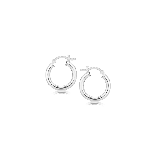 Sterling Silver Polished Hoop Style Earrings with Rhodium Plating
