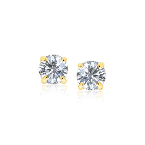 RCJ  14K Gold Stud Earrings With White Hue Faceted Cubic Zirconia In Yellow