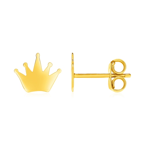 RCJ  14K Gold Post Earrings With Crowns In Yellow