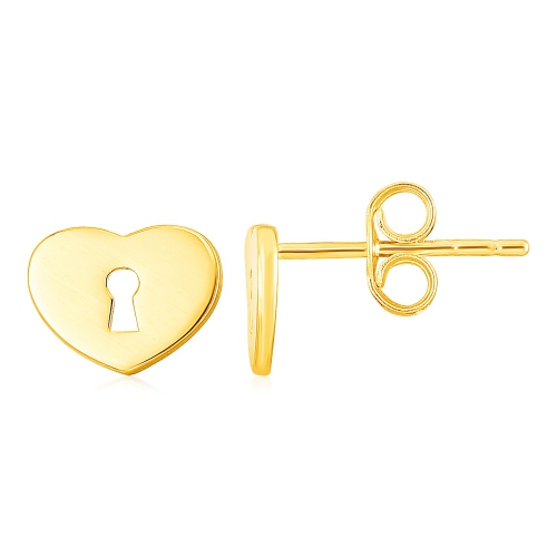 RCJ  14K Gold Heart Padlock Stud Earrings In Yellow
