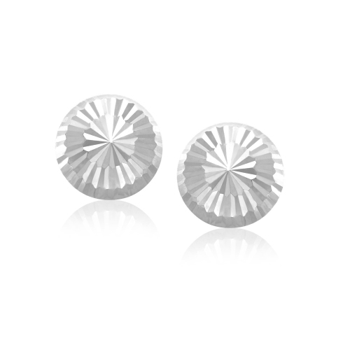 RCJ  14K Gold Diamond Cut Flat Design Stud Earrings In White