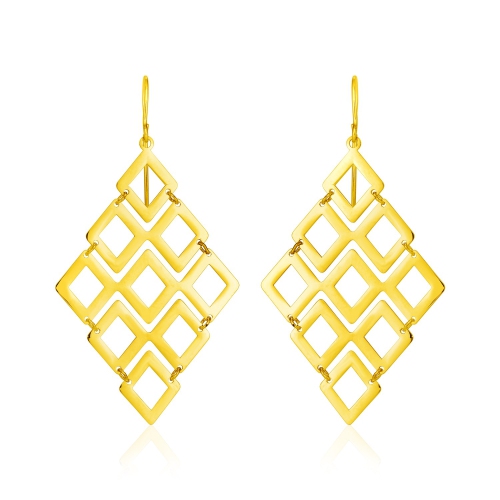 RCJ  14K Gold Earrings With Polished Open Diamond Motifs In Yellow