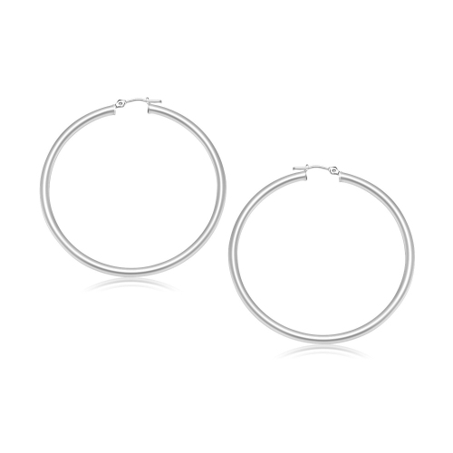 RCJ  10K Gold Polished Hoop Earrings (30 Mm) In White