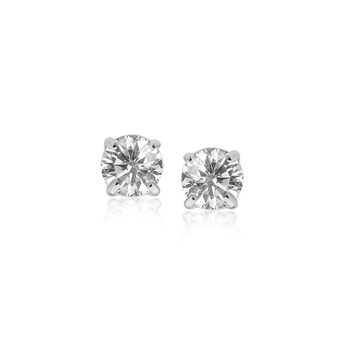 RCJ  Sterling Silver Stud Earrings With Hue Faceted Cubic Zirconia In White