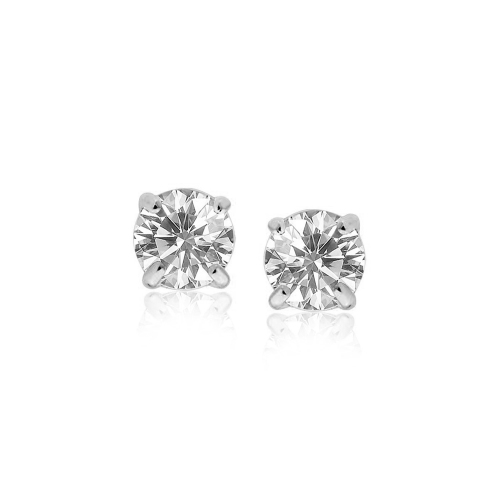 RCJ  Sterling Silver Stud Earrings With Hue Faceted Cubic Zirconia In White