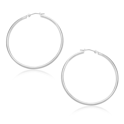 RCJ  10K Gold Polished Hoop Earrings (30Mm) In White