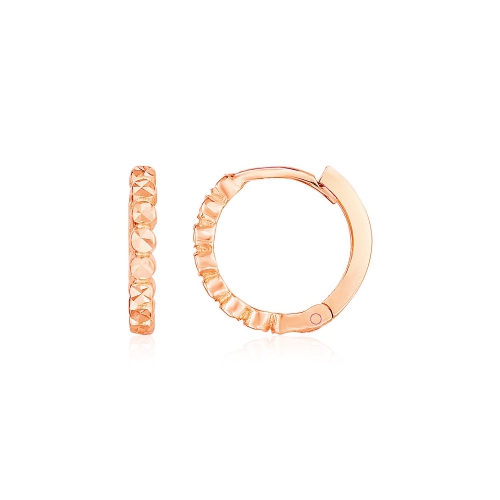 RCJ  14K Rose Petite Textured Round Hoop Earrings In Gold