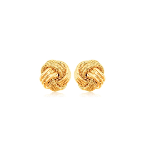 10k Yellow Gold Love Knot with Ridge Texture Earrings