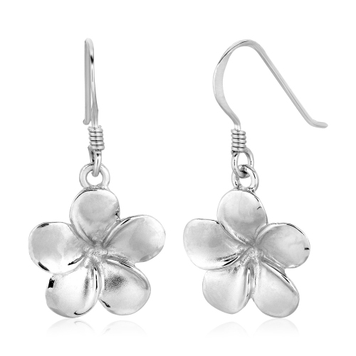 RCJ  Sterling Matte Textured Flower Dangle Earrings In Silver