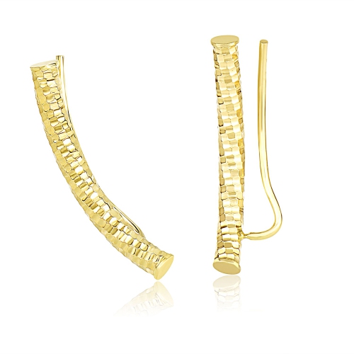 RCJ  14K Gold Curved Tube Earrings With Diamond Cuts In Yellow
