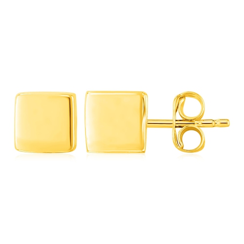 RCJ  14K Gold Polished Cube Post Earrings In Yellow