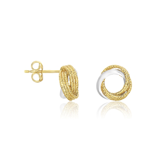 RCJ  14K Two-Tone Multi-Textured Open Circle Style Entwined Earrings In Gold