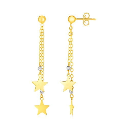 RCJ  14K Two Tone Drop Earrings With Polished Stars In Gold