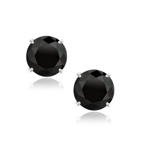 RCJ  14K Gold 8.0MM Round Black Cz Stud Earrings In White