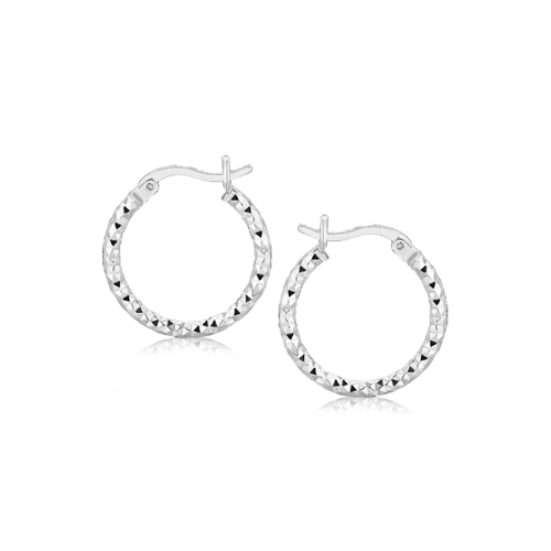 RCJ  Sterling Faceted Design Hoop Earrings With Rhodium Plating In Silver