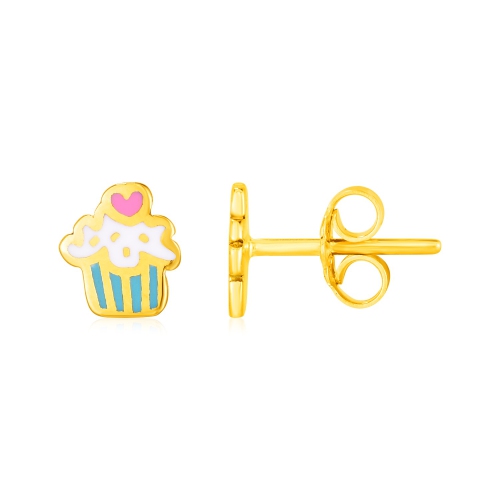 RCJ  14K Gold And Enamel Cupcake Stud Earrings In Yellow
