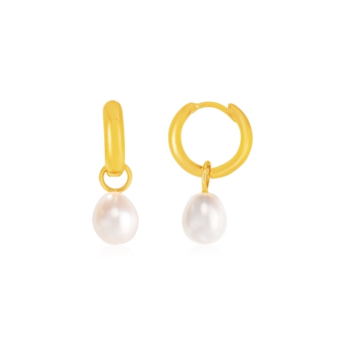 RCJ  14K Gold Small Hoop Earrings With Pearls In Yellow