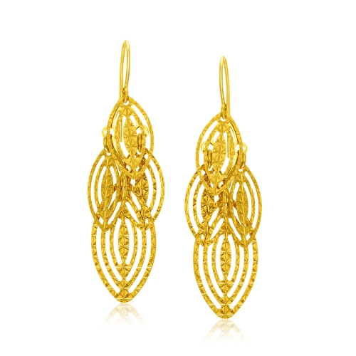 RCJ  14K Gold Textured Cascading Cut Out Marquise Earrings In Yellow