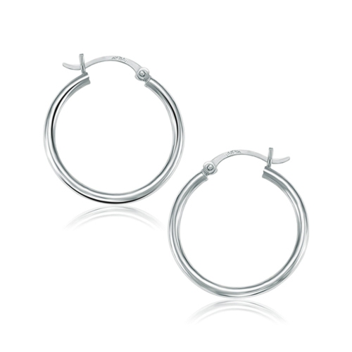 RCJ  10K Gold Polished Hoop Earrings (25 Mm) In White