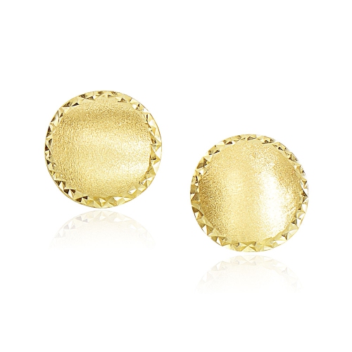 RCJ  14K Gold Dome Satin Finish Earrings With Diamond Cut Edge In Yellow