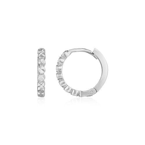 RCJ  14K Gold Petite Textured Round Hoop Earrings In White