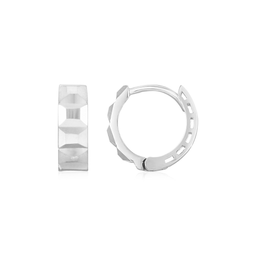 RCJ  14K Gold Square Motif Faceted Huggie Earrings In White
