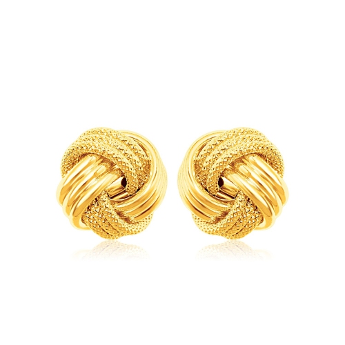 14k Yellow Gold Love Knot with Ridge Texture Earrings