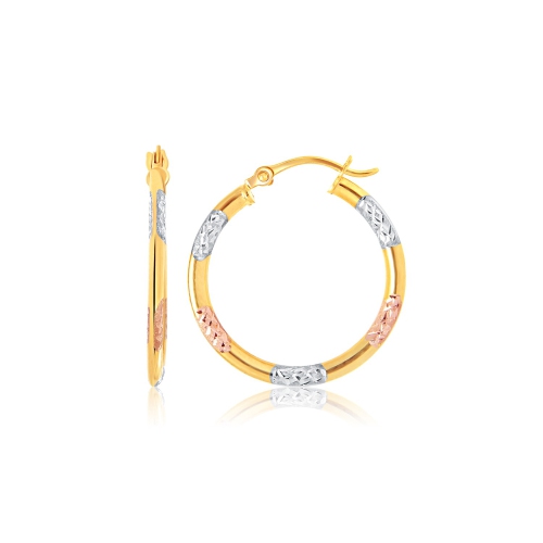 RCJ  14K Tri-Color Classic Hoop Earrings With Diamond Cut Details In Gold