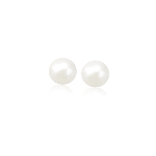 RCJ  14K Gold Freshwater Cultured White Pearl Stud Earrings (6.0 Mm) In Yellow