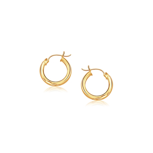 14k Yellow Gold Hoop Earring with Diamond-Cut Finish