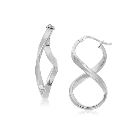 RCJ  14K Gold Twist Motif Polished Hoop Earrings In White