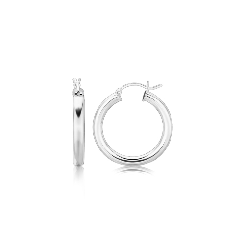 RCJ  Sterling Rhodium Plated Thick Style Polished Hoop Earrings (25Mm) In Silver