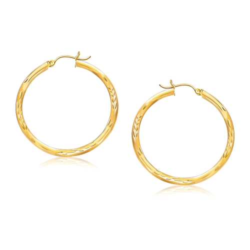 RCJ  14K Gold Fancy Diamond Cut Hoop Earrings (35MM Diameter) In Yellow
