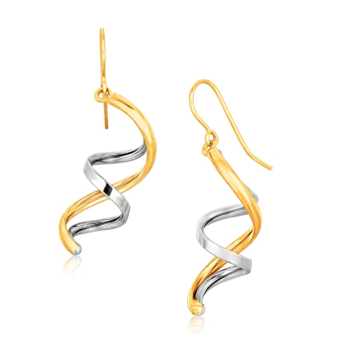 RCJ  14K Two Tone Double Helix Polished Dangling Earrings In Gold