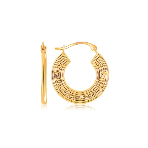 RCJ  10K Gold Greek Key Small Hoop Earrings In Yellow