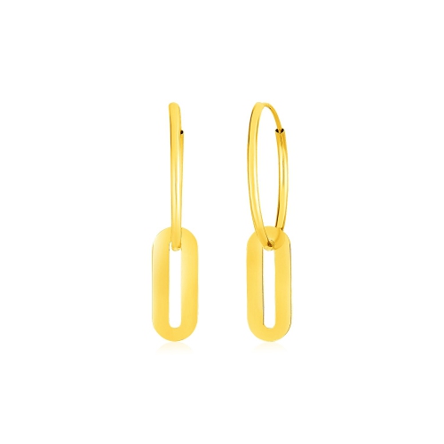 Image 1 of 1.. 14k Yellow Gold Huggie Style Hoop Earrings with Paperclip Link Drops