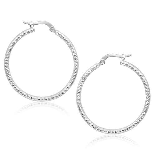 RCJ  14K Gold Tube Textured Round Hoop Earrings In White