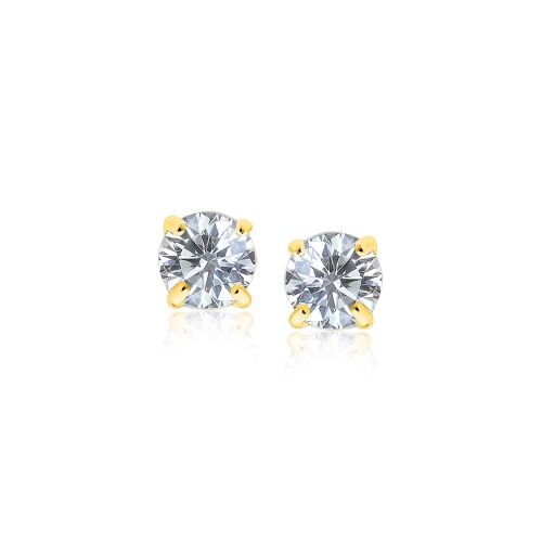 RCJ  14K Gold Stud Earrings With White Hue Faceted Cubic Zirconia In Yellow