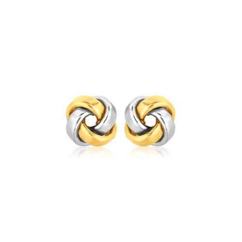 RCJ  14K Two Tone Square Love Knot Stud Earrings In Gold